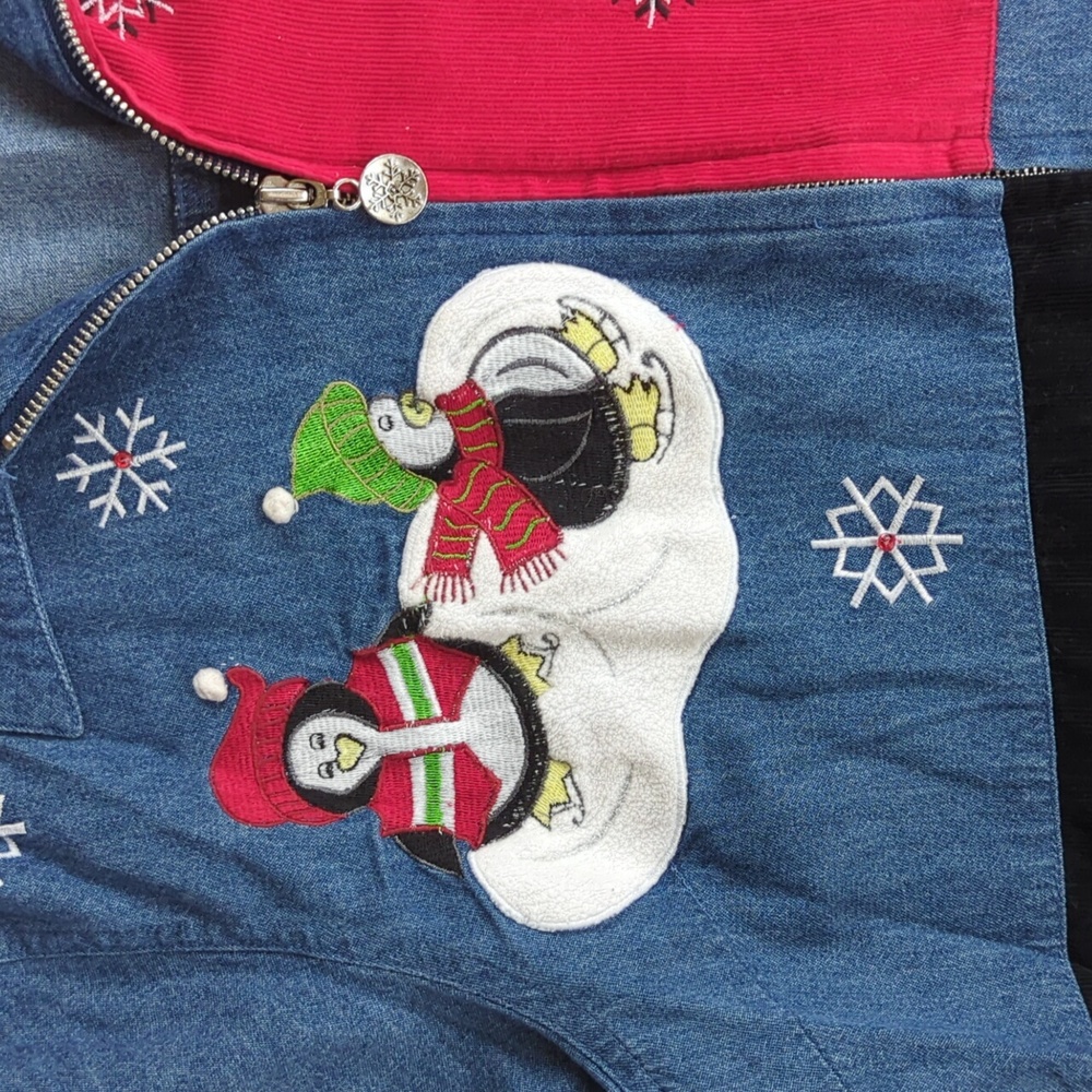 L.A. Blues Embroidered Patchwork Lightweight Christmas Jacket XL Blue Red Black - Picture 5 of 16